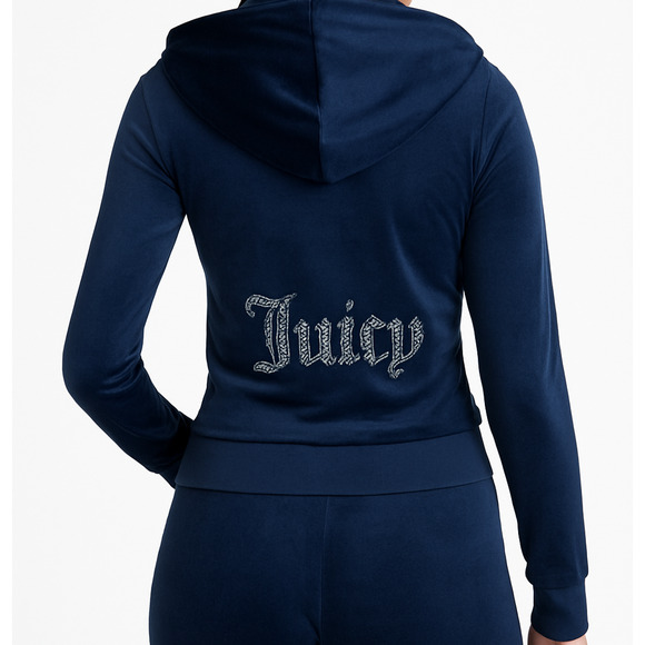 NWT Juicy Couture OG Big Bling Navy Velour Zip Hoodie – Size Medium - Picture 1 of 9